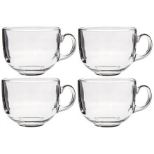 AM2788 - Set van 4 extra grote, transparante glazen mokken 500 ml | Jumbo koffie- en soepmokken