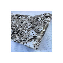 50*300cm Premium Vinyl Wrap Sticker Zelfklevende Verwijderbare Lijm Cartoon Zwart-Wit Print Folie voor