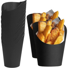 50 coupelles noires à charcuterie, porte-frites à emporter de 400 ml, coupelles jetables pour frites,