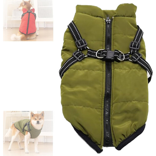 Waterproof Winter Dog Jacket with Harness 3-in-1