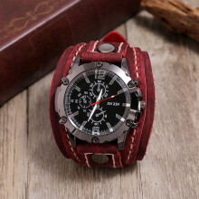 Men's Steampunk Quartz Watch with Vegetable-Tanned Leather