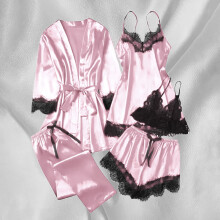 Women's Satin Pajama Set Long Sleeve 5-Piece