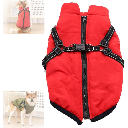 Waterproof Winter Dog Jacket with Harness 3-in-1