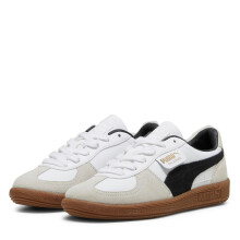 (5 UK, White/Black) Puma Boys Palermo Classic Leather Flat Trainers
