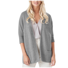 Women's Open Front Cable Knit Cardigan Sweater 3/4 Sleeve