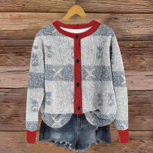 Women's Casual Cardigan Sweater - Printed Knit, Long