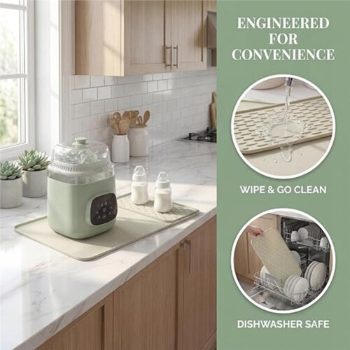 Sliding Tray Mat for Bottle Washer, Silicone Countertop Protector with Drip Drying Pad 2