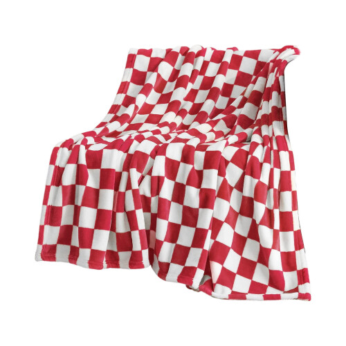 Red checkered flannel blanket black white squares 39.37 x