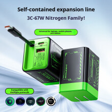 3-in-1 67W Fast Charger with USB-C Cable and 2 USB Ports