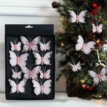 Christmas Ornaments Glitter Hollow Design 10 Pack Pink