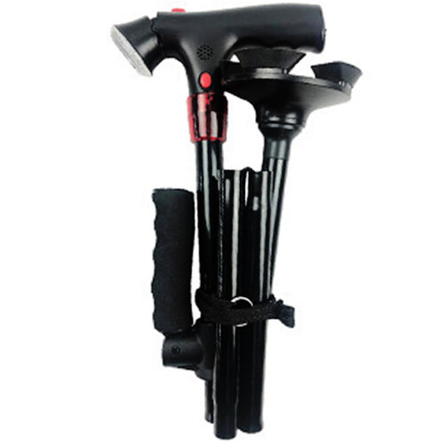 Compact Folding Walking Stick LED Light Rubber Base