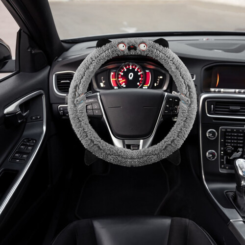 Plush Steering Wheel Cover Gray 1 Piece