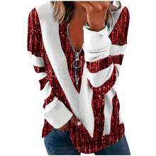 Women's Quarter-Zip Pullover Striped Sparkle Print Oversize