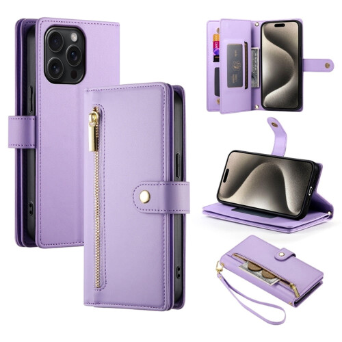 Purple Leather Wallet Case for iPhone 15 Pro 6.1 inch