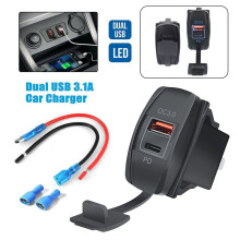 Rocker Switch USB Charger with PD and QC3.0 Ports and LED