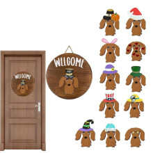 Dachshund Seasonal Welcome Sign for Front Door Rustic Round Wood Wreaths Sausage Dog Wall Hanging Home Decor