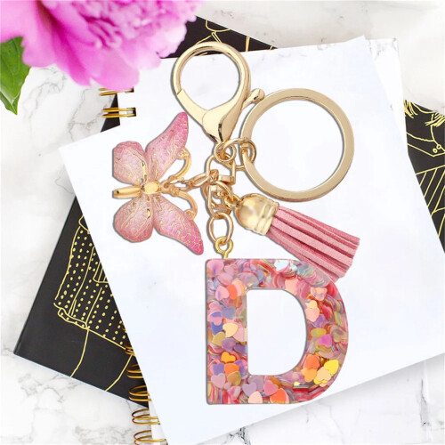 Resin Butterfly Pendant Keychain with Sequins 2