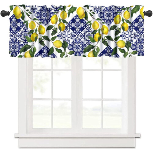 Blue Tile Lemon Window Valance 54x18 inch