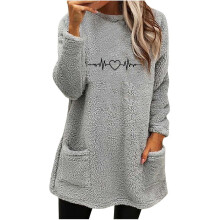 Women's Fuzzy Fleece Pullover Crewneck Long Sleeve Sherpa