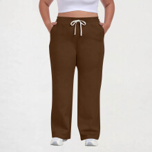Women's Casual Drawstring Waist Pants Solid Color Plus Size