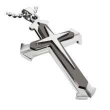 Cross Pendant Necklace Stainless Steel Unisex Black Silver