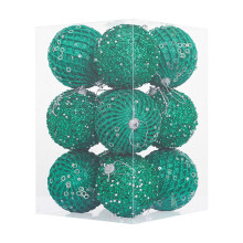 Christmas Ball Ornaments Green Glitter Shatterproof 12 PCS