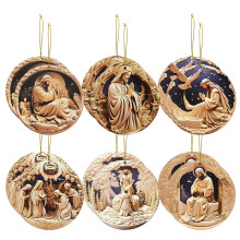 Wooden Nativity Scene Ornaments 12 Pieces
