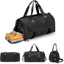 (As show, One size) Sac de sport portable avec compartiment à chaussures, compartiments séparés pour vêtements secs et humides,