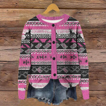 Women's Printed Knit Cardigan Long Sleeve Round Neck Loose