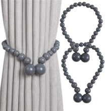 Magnetic Curtain Tiebacks Wood Bead Design 2 Pack Gray