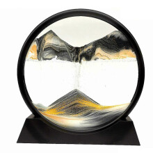 (As show, One size) Tableau de sable mouvant en verre rond 3D, paysage naturel, cadre en sable fluide, sablier décoratif