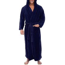 (Blue, M) Miesten fleecehupullinen pitkä kylpytakki N