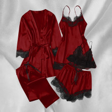 Women's Satin Pajama Set Long Sleeve 5-Piece Loungewear