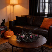 Halloween Skull Candle Holder Centerpiece 3 Pillar Candleholder Black Maple Leaves Spooky Table Decor Without Light