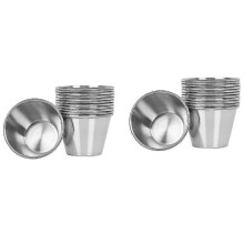 (As show, One size) Lot de 24 - Tasses à condiments, pots à épices et bols en acier inoxydable brossé de qualité supérieure