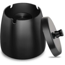 (As show, One size) Cendrier en céramique noire avec couvercles, cendrier coupe-vent