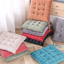 Plaid Chair Cushion Pad with Ties 16x16 in Pearl Cotton
