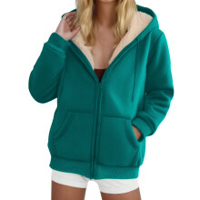 Women's Fleece-Lined Hooded Sweatshirt with Front Zipper