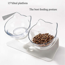 (As show, Single Bowl) Gamelle surélevée pour chat de 15 pouces avec tapis en silicone pour animaux, gamelle en plastique avec