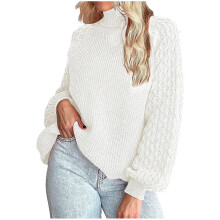 Women's Cable Knit Turtleneck Sweater White L