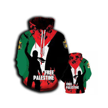 (TMW121-2, S) Kostenloser Hoodie mit Palästina-Flagge zum Aufdruck