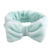 Bowknot Headband Solid Green Plush Wide Face Wash Headband