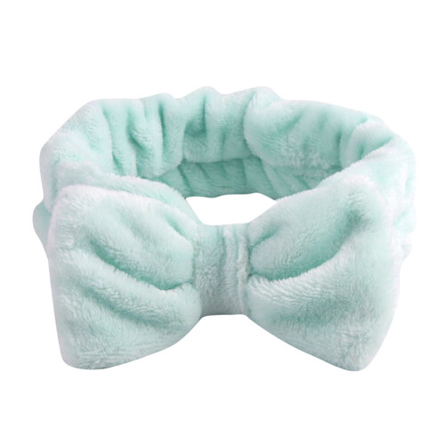 Bowknot Headband Solid Green Plush Wide Face Wash Headband
