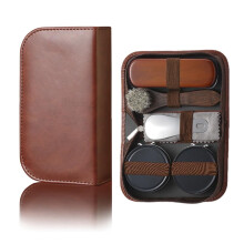 Shoe Care Kit Brushes White Black Polish Cloth Horn Box
