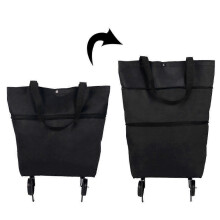 (As show, Blue) Carrello della spesa pieghevole 2 in 1, borsa della spesa portatile di grande capacità con ruote