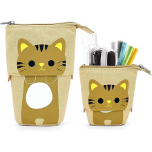 (As show, One size) Estuche para lápices con forma de gato para niños, estuche desplegable para lápices y maquillaje, organizador