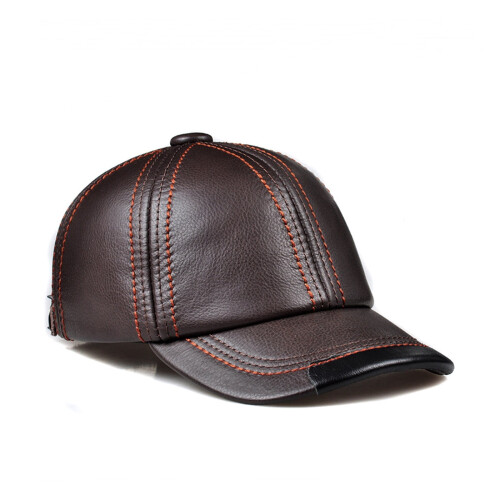 Genuine Leather Baseball Cap for Men Black Cowhide