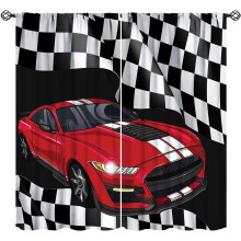 Racing Blackout Curtains Red Black White Check Flag 2