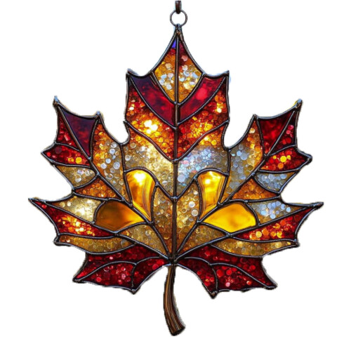 Stained Glass Acrylic Maple Leaf Ornament Gold 1pc 2