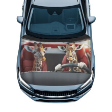 Giraffe Car Hood Cover Polyester Windproof Elastic